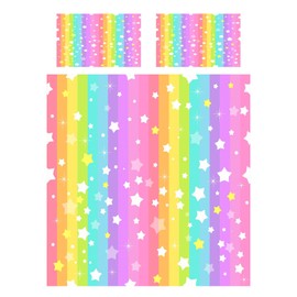 ANHOPE Rainbow Duvet Cover Set Soft Microfibre Polyester Quilt Cover 3 PCS Bedding Set with 2 Pillowcase Colorful Line Stars Print Pattern Comforter Cover with Zipper Closure Single