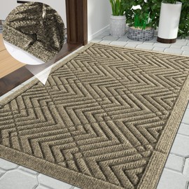 Yimobra Door Mat Outdoor Entrance with Water Freeing Port, Heavy Duty Non Slip Front Doormat Outdoor Indoor for Home Entranway, Patio Entrance Mats, Natural Rubber Backing, 29.5 x 17 Inch, Beige