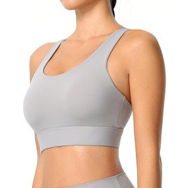 High Impact Sports Bra for Women - Criss-Cross Back, Molded Cups, Hook and Eye Closure - High Support Running Bra Grey