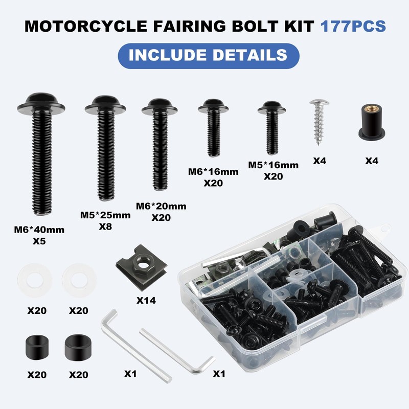 177Pcs Motorcycle Fairing Bolt Kit Fit for Kawasaki for Suzuki