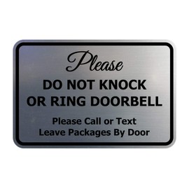 Signs ByLITA Classic Framed Please Do Not Knock Or Ring Doorbell Wall or Door Sign - Easy Installation | Mail Delivery Instruction | Do Not Disturb (Brushed Silver) - Small 1 Pack