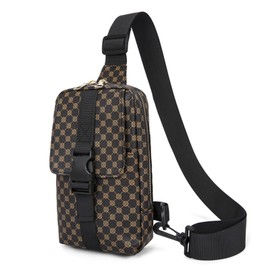 Long Keeper Small Sling Bag Vegan Leather Chest Bag Mini Shoulder Backpack for Men Women Waterproof Sling Crossbody Phone Bag Travel Small Man Bag (Coffee)
