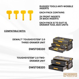 Rugged Tools Anti-Wobble Stabilising Push-in Inserts compatible with Dewalt Tough System 2.0 Drawer Tool Boxes (YELLOW, 6 PACK)
