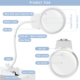 Kulannder LED Magnifying Lamp for Diamond Painting Tools, 4X & 6X Magnifier LED Light with Clip and Flexible Neck for 5D Diamond Painting and Cross Stitch Tool Accessory Magnifier Lamp, White…