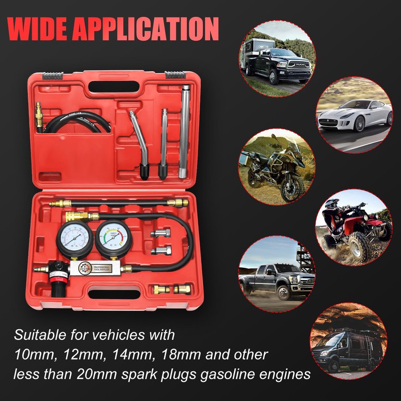 JIFETOR Cylinder Leak Down Tester Kit, Automotive Engine Compression Dual