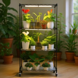 45W Full Spectrum 4 Tier ABS Plant Grow Light Shelf With Timer Wheel IP44 Indoor LED Grow Light For Seedlings And PlantsTotal Power: 45 W, Size: Size W60 x H120 cm