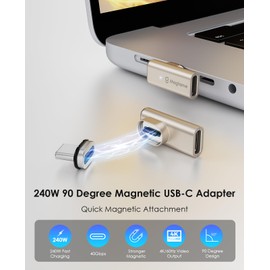 Magtame 240W Magnetic USB C Male to USB C Female Adapter 90 Degree Right Angle, Type C Coupler Extender, 40Gbps 4K Video for Thunderbolt 3/4 USB4 Steam Deck, ROG Ally, Switch, PC, Tablet, Phone 15