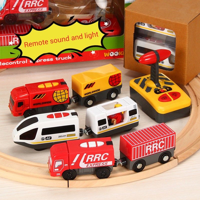 Remote Control Electric Train Toy Compatible with Wooden Track Car