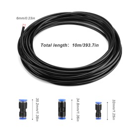 DIYCUT 10 m Pneumatic Hose 6 mm, Compressed Air Hose 6 mm, Polyurethane Flexible Compressed Air Line Outdoor 6 mm x Inner 4 mm Black, with 6 Pieces 6 mm Air Push Quick Couplings for Industry and Home