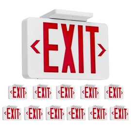 Gruenlich LED Exit Sign,Emergency Light with Double Face and Battery Backup,UL 924 Qualified, AC 120/277V, US Standard Hardwired Red Letter Exit Lights for Business, 12-Pack