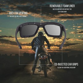 WYND Blocker Nova Motorcycle Riding Glasses Extreme Sports Wrap Dry Eye Sunglasses (Model 337 - Black Matte, Silver Mirror)