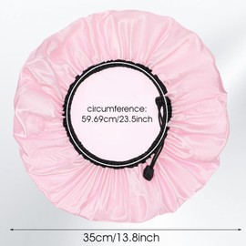 Waterproof Shower Caps for Women, Double-Layer Adjustable Large Shower Cap, Showers Cap Reusable Waterproof, Pink Soft Satin Showers Caps for All Hair Lengths