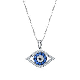 PEIMKO Evil Eye Necklace 925 Sterling Silver with Cubic Zirconia Round Blue Pendant Blue Amulet Chains for Women Men 18 Inches White/Rose Gold/Yellow Available, Sterling Silver, Cubic Zirconia