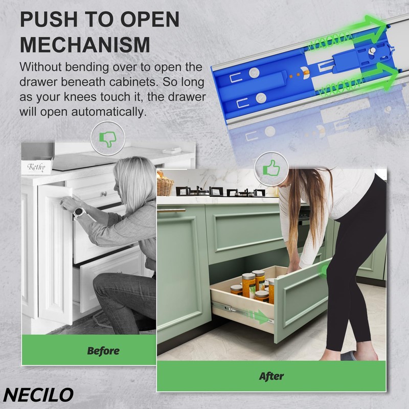NECILO 12 Inch Stainless Steel Soft Close Drawer Slides, 100lb
