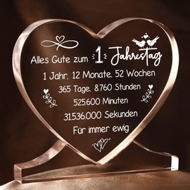 Juratar® 1st Anniversary Gift for Couples 1st Wedding Anniversary Gifts for Him and Her Anniversary Gift for Husband Heart Shaped Acrylic Home Decoration 1 Year Anniversary for Wife