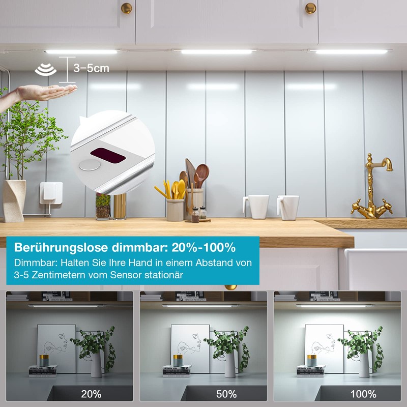 wobsion Under-Cabinet Light, Dimmable, Under-Unit Light with Sensor, LED Strip
