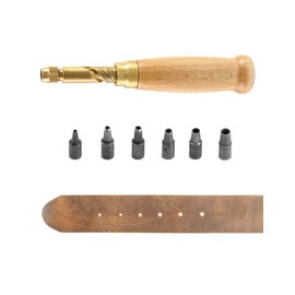 QWORK Screws Hole Punch, 6 Impact Head 1.5 mm, 2 mm, 2.5 mm, 3 mm, 3.5 mm, 4 mm, Adjustable Hole Punch, for Sewing Leather