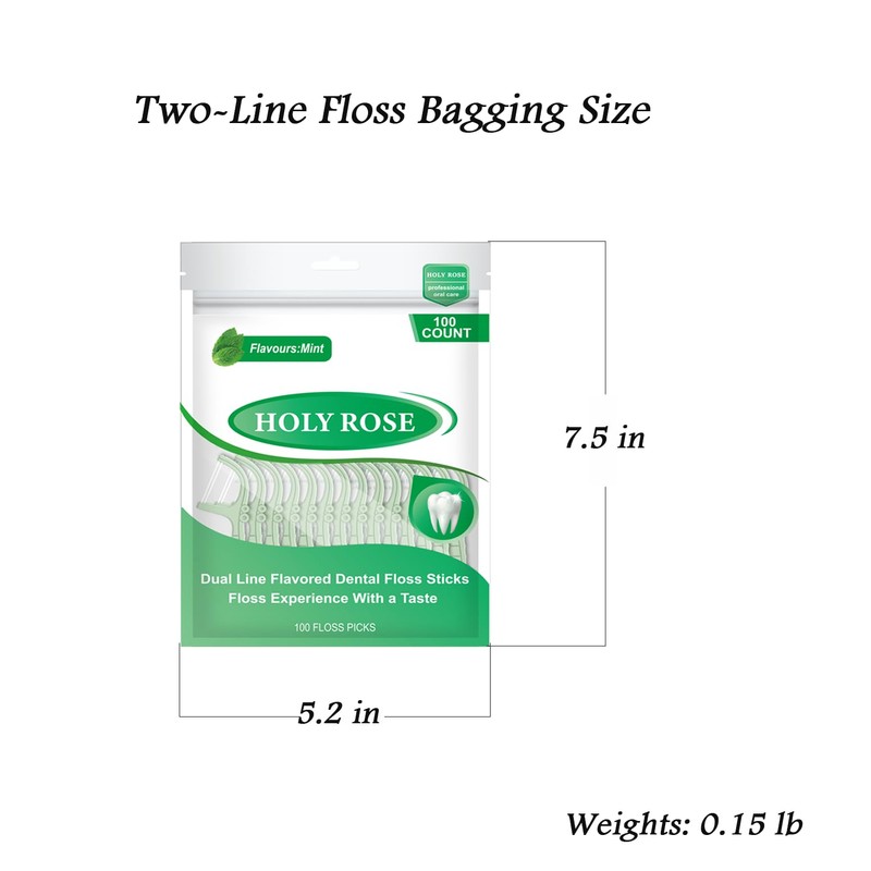 Holy Rose Mint Twin Line Dental Floss Picks - 300