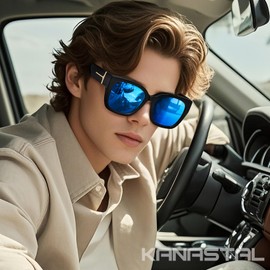 KANASTAL Blue Over Sunglasses Mens Polarised Blue Mirrored Fit Over Spectacles Womens Oversized Ladies Vintage Retro UV400 Protection - Black Frame Blue Lens