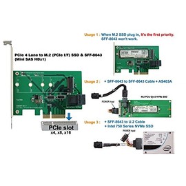Micro SATA Cables PCI-e 4-Lane to M.2 (PCI-e I/F) & Mini SAS HD (SFF-8643) Adapter