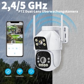 CAYVIS 2K (2MP + 2MP) Outdoor WiFi Surveillance Camera, 2.4GHz/5GHz PTZ Dual-Lens Outdoor Surveillance Camera with AI People, Colour Night Vision, Car Tracking, 360° WiFi Camera Outdoor, IP66, with