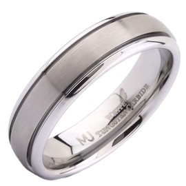 MJ Metals Jewelry Classic Grooved White Tungsten Carbide Wedding Band Brushed Center 6mm COMFORT FIT Ring Size 8.5