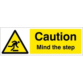 Caledonia Signs 14209G Caution Mind the Step Sign, 300 mm x 100 mm, Rigid Plastic