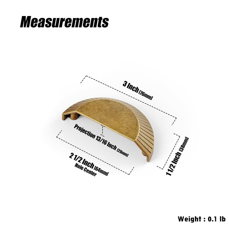 Goo-Ki 6 Pack 2 1/2 Inch Antique Brass Half-Moon Cabinet