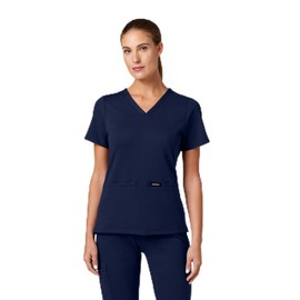 JAANUU Cesi Women’s V-Neck Scrub Top – Ultrasoft 4-Way Stretch, Moisture-Wicking Slim Fit Medical Uniform Top with 5 Pockets - Midnight Navy, Medium