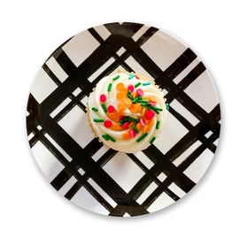 Sprinkles & Confetti Melamine Plate Set of 4 | 6" Appetizer Plates Dish Set | Reusable Plates & Outdoor Dinnerware Sets for Entertaining | Dishware for Patio | Modern Dish Set (Black Plaid)