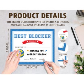 Certificate of Award, 25 Pcs Sports Achievement Certificates for Kids Students, Best Blocker Awards, Volleyball Certificate Favors & Supplies -07