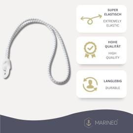 Marineo Zeising Bungee Cords Pack of 4, 30 cm, High-Quality, Durable Sail Tie with Rubber Loop and Hook for Boat Sports and Load Securing