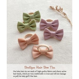 2" Baby Hair Ties with Linen Bows, 28 Pcs Neutral Hair Bow Elastic Hair Bands for Toddler Girls, Small Pigtails Ponytail Holders Hair Accessories for Thick or Thin Hair