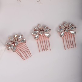 Teyglen Simple Rhinestones Crystal Bride Wedding Hair Comb Set Hecho A Mano Rojo Azul Negro Crystal Side Hair Combs Nupcial Hair Jewelry Set Para Mujeres Bride Girls Oro Rosa