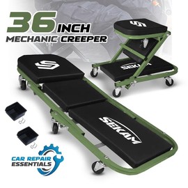 BEST GIFT for Car Guys - 2-in-1 Rolling Creeper Seat 36" Low-Profile, 300LBS Capacity in Orange & Green:_Green