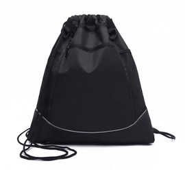 Drawstring Backpack for Men Women Nylon Sports Gym Sackpack with Mesh Pocket for Volleyball Basketball Soccer Black