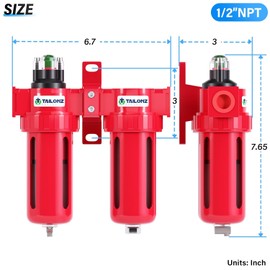 TAILONZ PNEUMATIC 0-150PSI 1/2 Inch NPT Aluminum Alloy Air Filter Drying System, Particulate Filter, Coalescing Filter, Desiccant Dryer Filtration and Drying