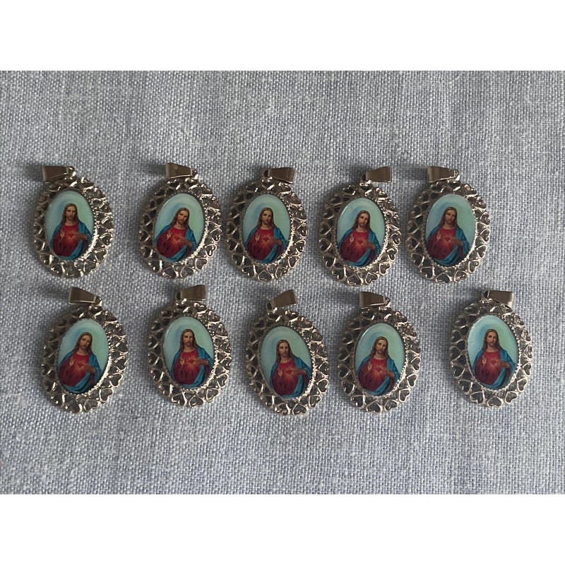 Sacred Heart of Jesus Religious Medal Pendant | Silver Tone