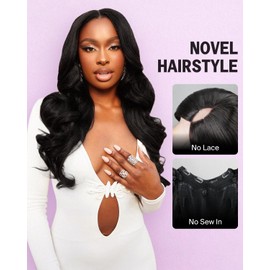 Megalook hair V Part Wig Human Hair Body Wave Glueless Wigs Human Hair Clip in V-Part Wigs Beginner Friendly No-Sew In No Glue Upgrade U Part Human Hair Wig 200% Density Natural Color Wigs 24 Inch