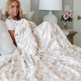 GRACED SOFT LUXURIES Oversized Throw Blanket Home Decor Warm Elegant Softest Cozy Faux Fur Decorative, Comfy, Cozy, Warm for Sofa Bed (Textured Marbled Ivory, 60" x 80")