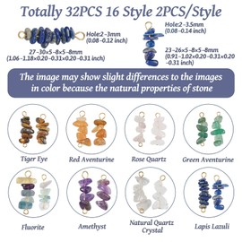 Boutigem 32Pcs Natural Gemstone Chips Connector Charms Mixed Color Crystal Stone Link Pendants 23-30mm 16 Styles for Bracelet Necklace Earring Jewelry Making DIY Craft Home Decor