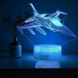 Yzddsi 3D F-16 Viper Jet Night Light – 16 Color Changing LED Illusion Lamp with Remote, Timer & Touch – USB or Battery Powered Military Aircraft Light, Gift for Boys, Kids, Aviation Fans