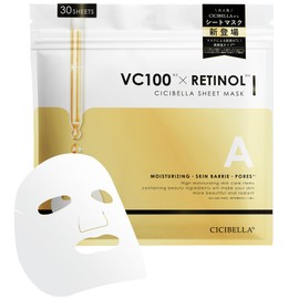CICIBELLA Sheet Mask, Large Capacity, 30 Pieces, Face Pack, Vitamin C, Face Mask, Retinol, For Packs, VC100, Shishibera, Made in Japan, Deer Mask, CICA Moisturizing, Dry Skin, Skin Care (Retinol x