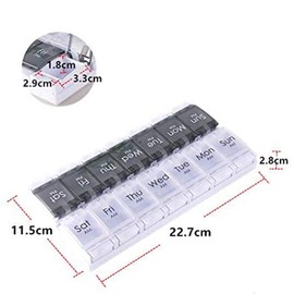 Black & White - Pill Box 7 Day with 14 Compartments Two Times Bounce Open Pill Dispensers Reminder for Vitamins Fish Oils Supplements Medication