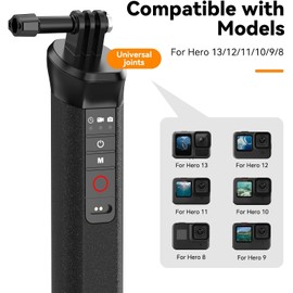 Floating Bluetooth Remote Hand Grip for GoPro Hero 13 12 11 10 9 8 Black, Waterproof Portable Vlog Selfie Stick, Pole Monopod Handle Mount Accessory for Go Pro Underwater Snorkeling & Water Sports