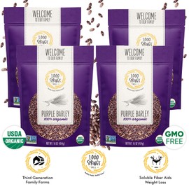 1000 Springs Mill - Organic Purple Barley | Used for Cereals, Salads, Whole Wheat Bread, Fresh Barley Flour, Sprouting Seeds, and more | Bulk Dried Grain | Resealable Bag | 16oz (Pack of 4)