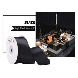 1-1/2" Wide Double Faced Black Polyester Satin Ribbon for Crafts, Wedding, Gift Wrapping, Bow Making,Party Decoration, Christmas Tree Deco (25 Yards)