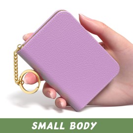 Aiawoxc Credit Card Holder for Women, Small RFID Wallet Slim Leather Business Card Organizer Case with Zipper and Keychain, Purple