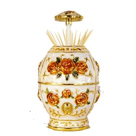 (pont du monde) Antique Western Medieval Noble Toothpick Holder One Push (Gold White Orange)