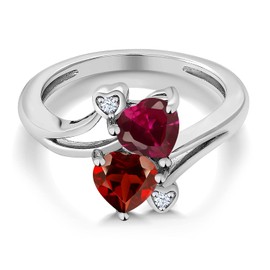 Gem Stone King 925 Sterling Silver Red Created Ruby Red Garnet Ring For Women (1.89 Cttw, Heart Shape 6MM, Gemstone July Birthstone, Available In Size 5, 6, 7, 8, 9)